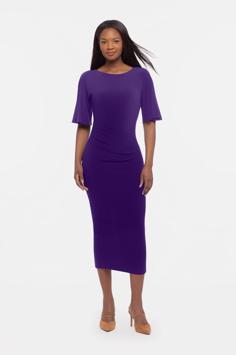iris bodycon dress Body by Miraclesuit Women's Short-Sleeve Bateau Neckline Shaping - Mulberry Bateau neckline Shaping full