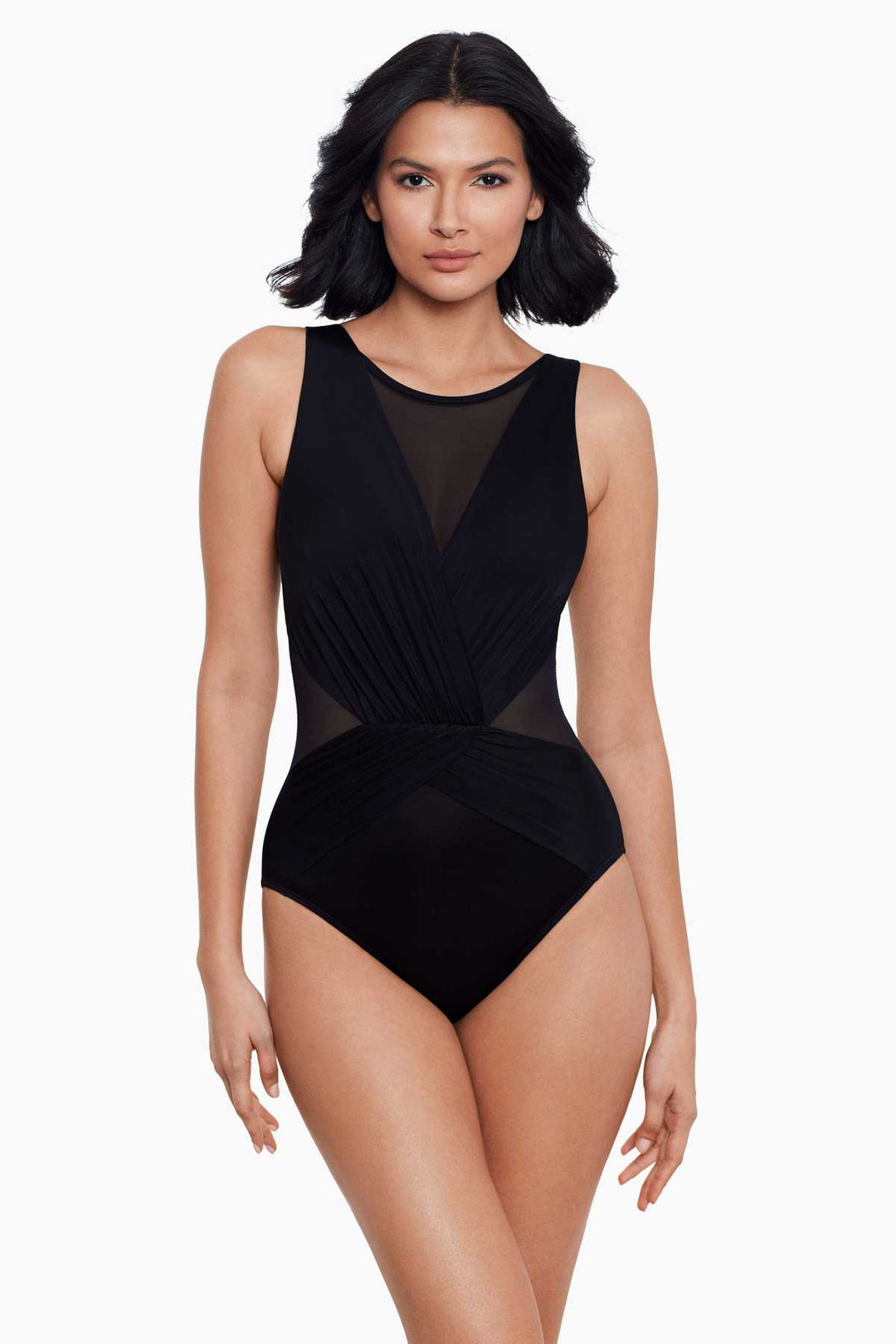 Miraclesuit Women's Illusionists Palma Mesh Allover Slimming One Piece Swimsuit Black Size 14