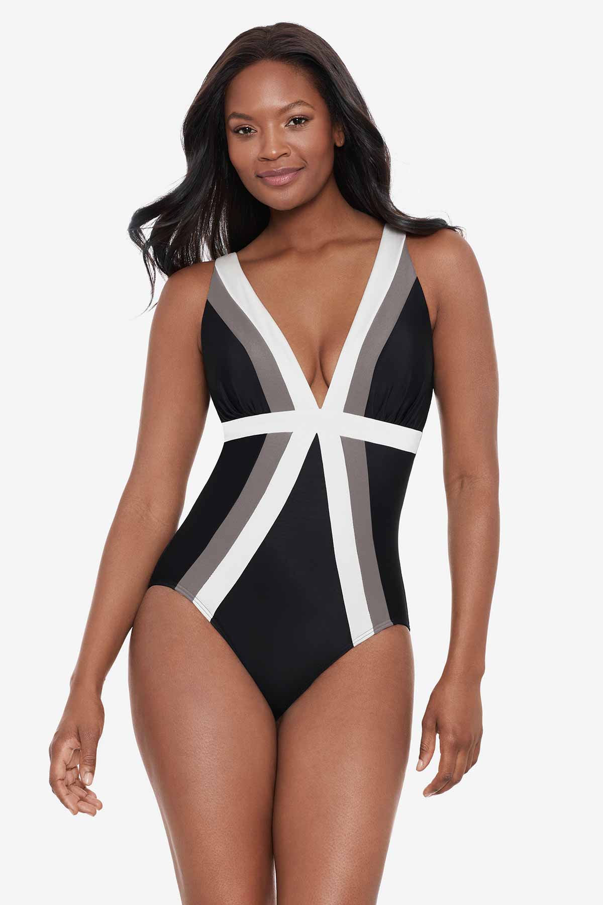 Dreamsuit by Miracle Brands Multi Color Black One Piece Swimsuit
