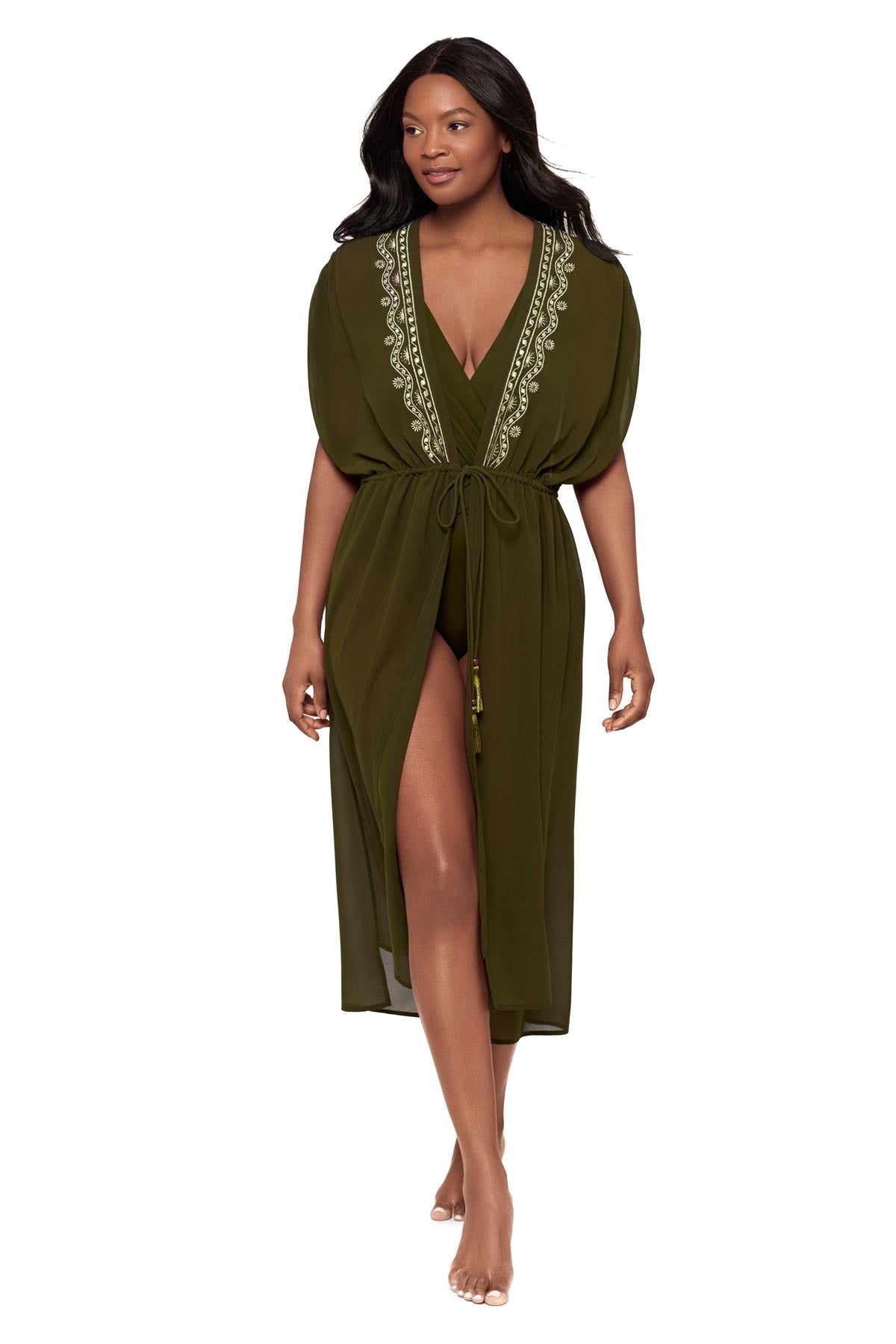 beaded kimono dress Hand-beaded kimono dress with a sig-zag motif and fringed sleeves and hem Multicolor / Custom
