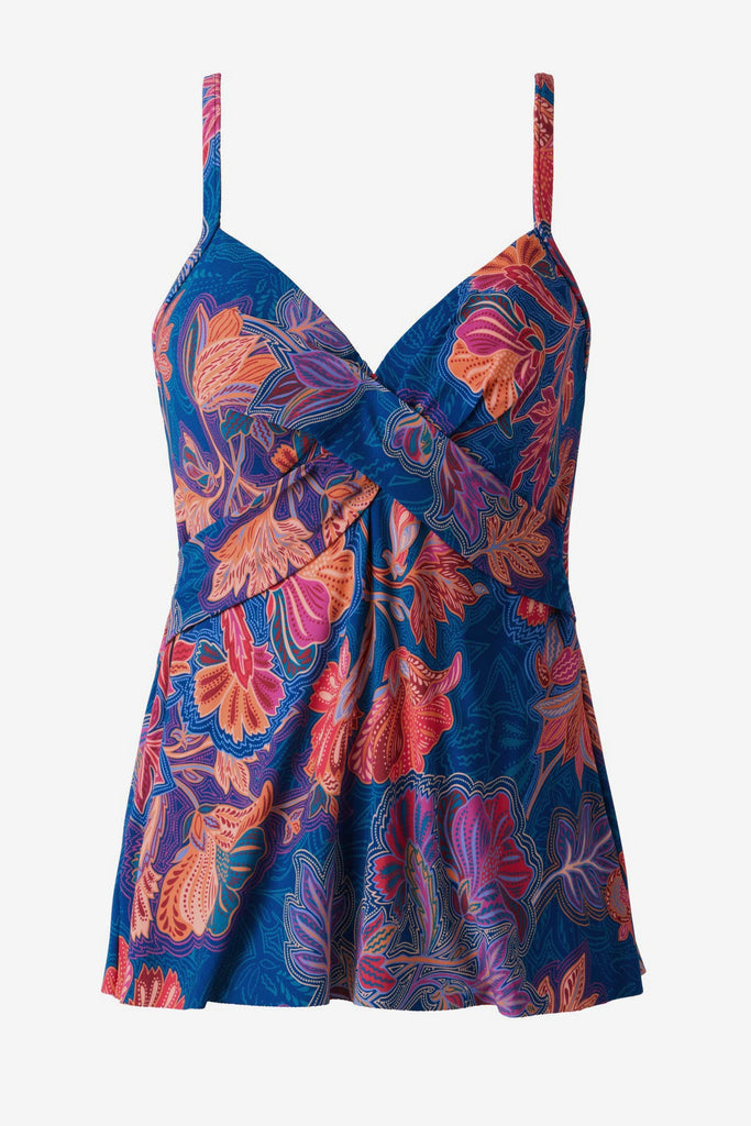 Red and orange flower printed tankini top