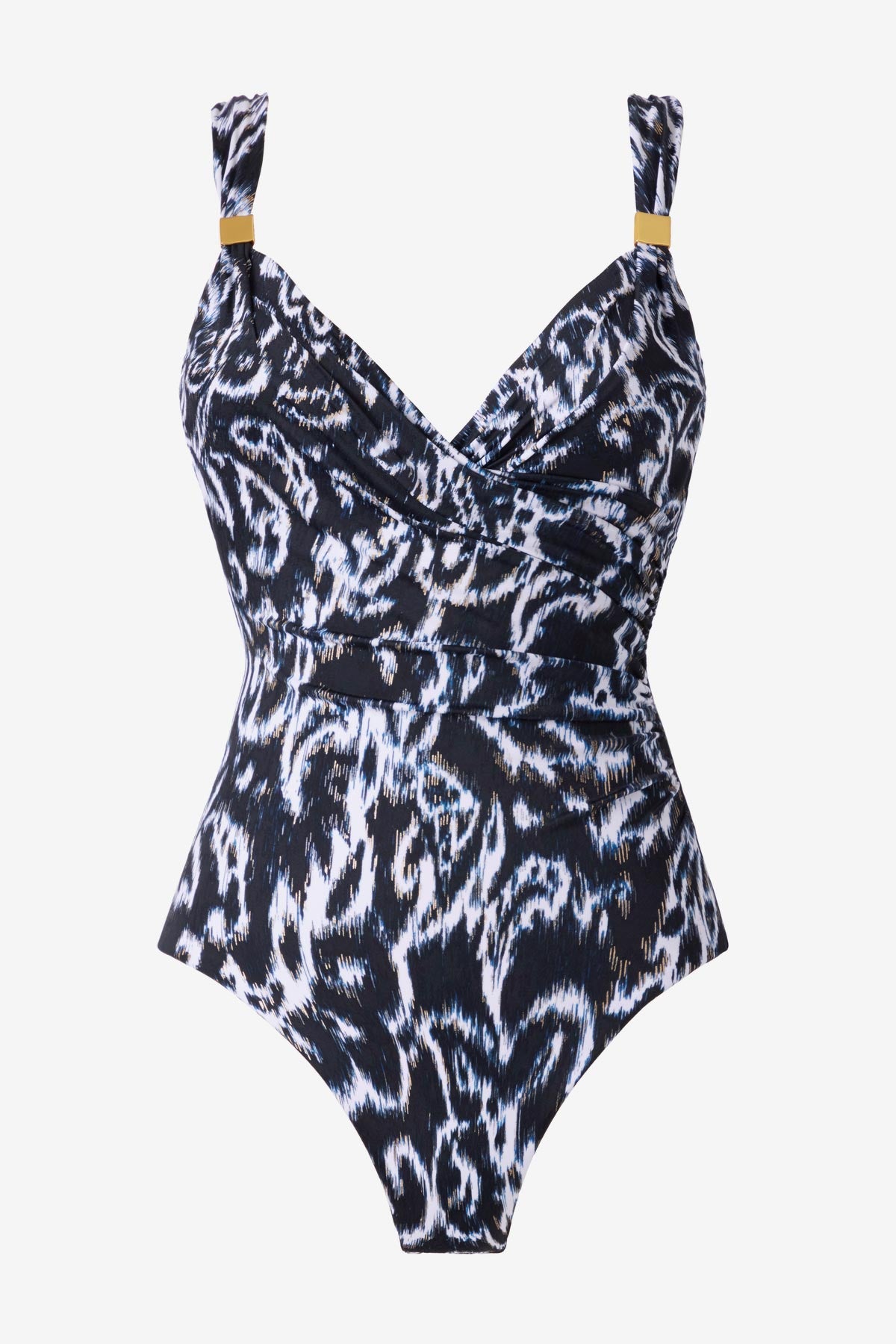 Black and white abstract printed one-piece swimsuit