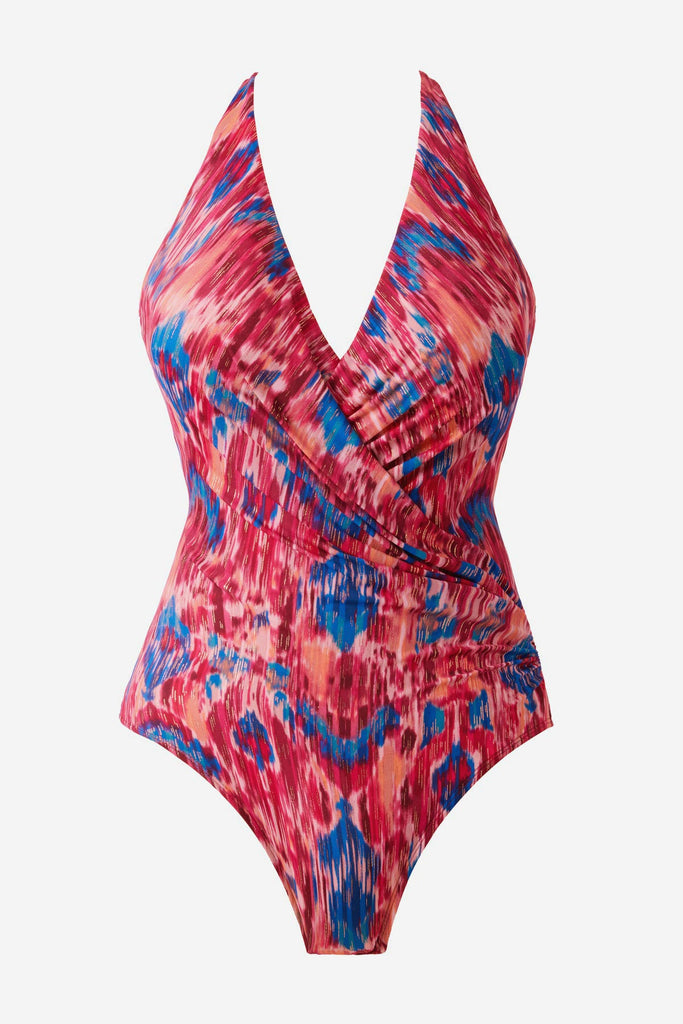 Multicolored one-piece swimsuit with a V neckline