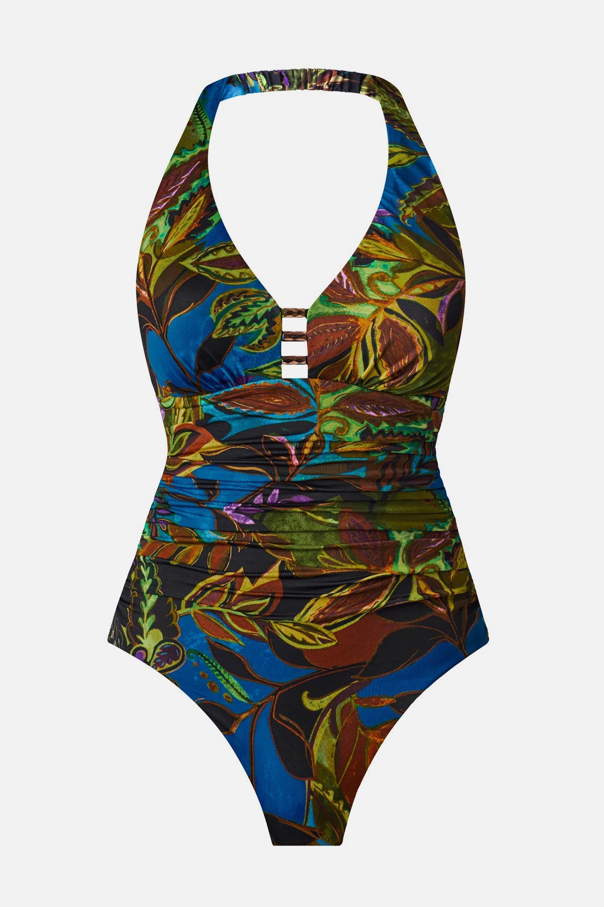 Multicolored abstract printed one-piece swimsuit