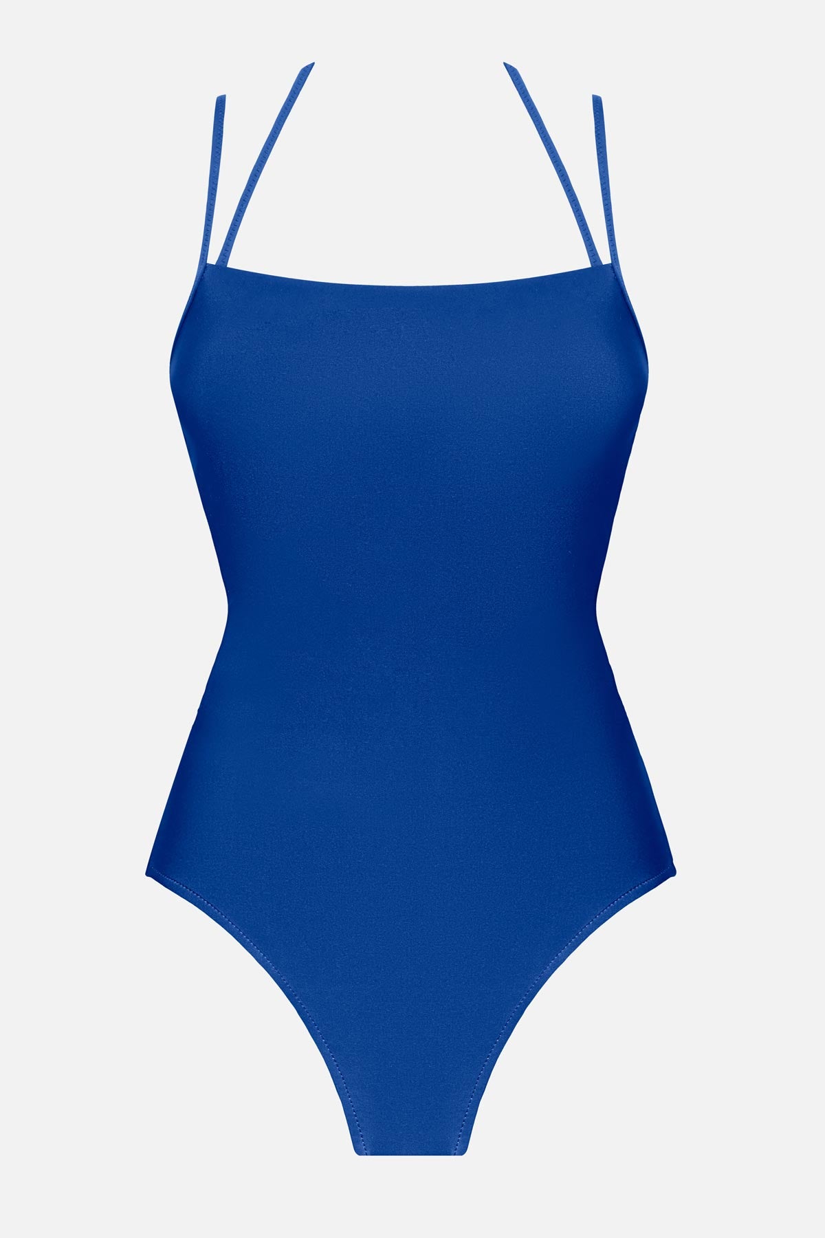 Blue one-piece swimsuit with double straps