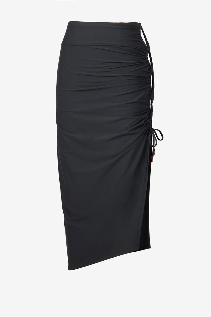 Black swim cover up skirt with a large side slit