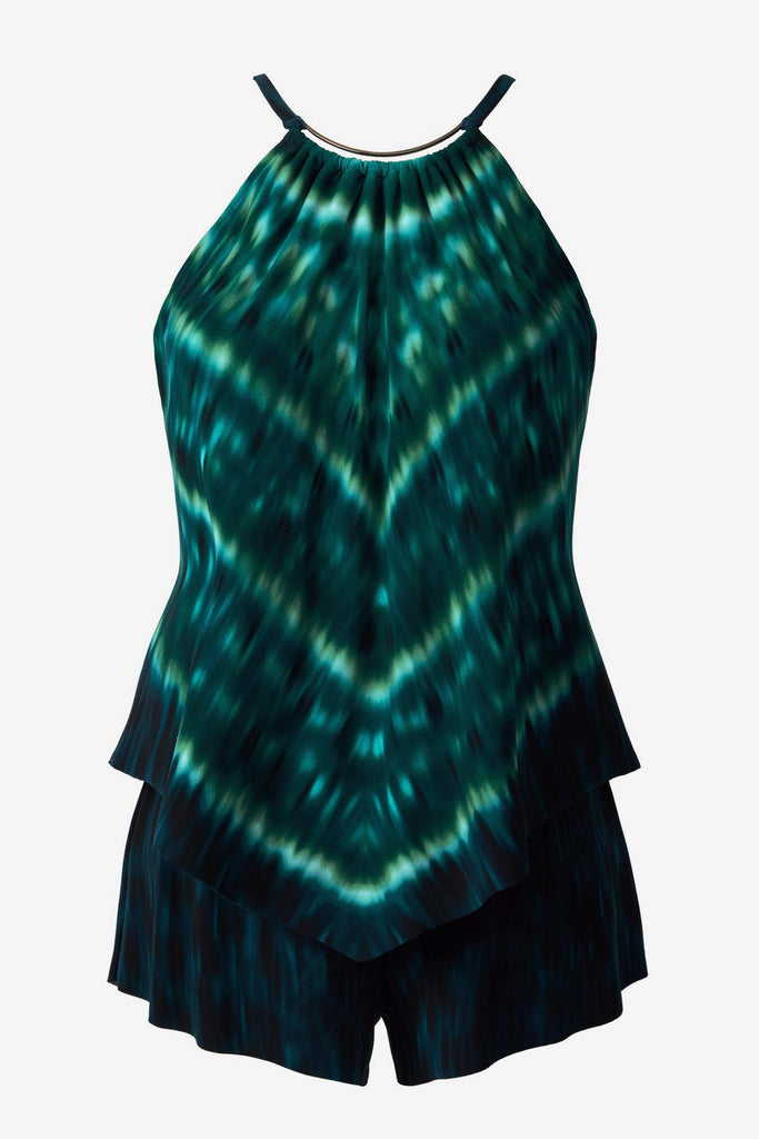 Green tie-dyed swim romper