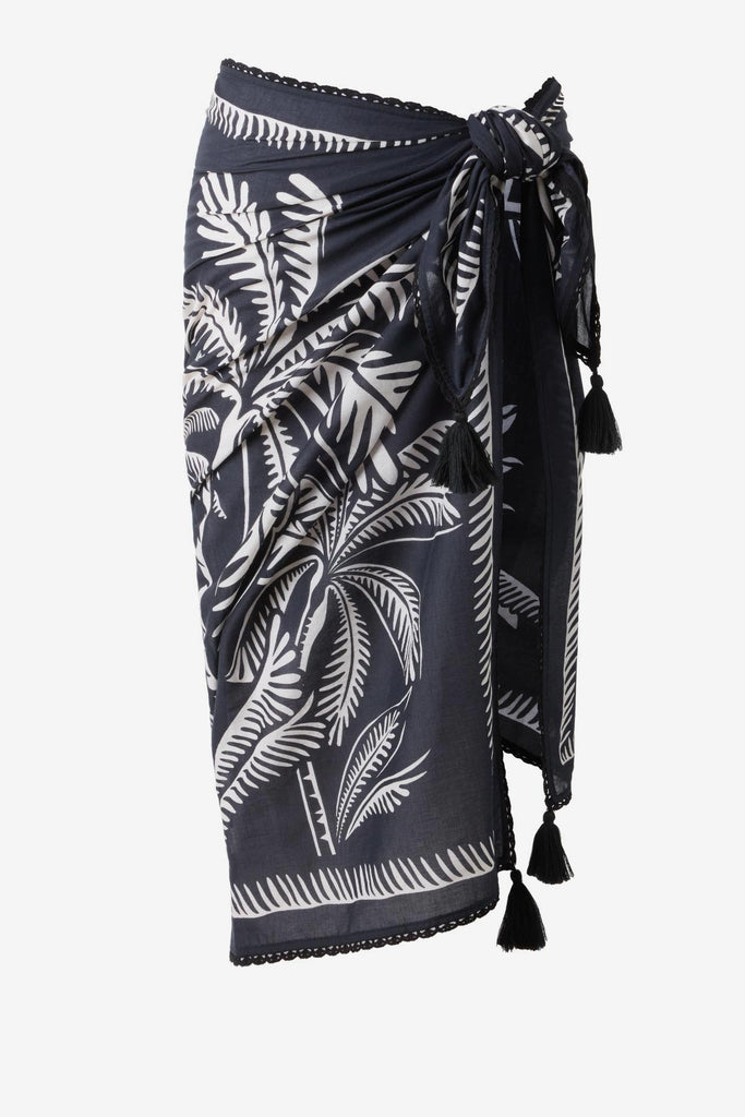 Black and white palm leaf printed swim cover up
