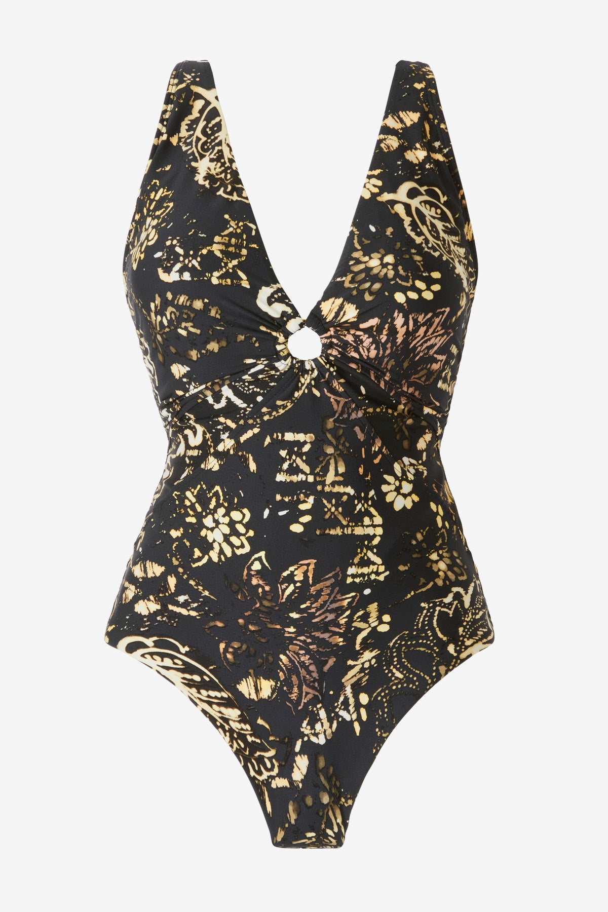 Multicolored v neck one-piece swimsuit