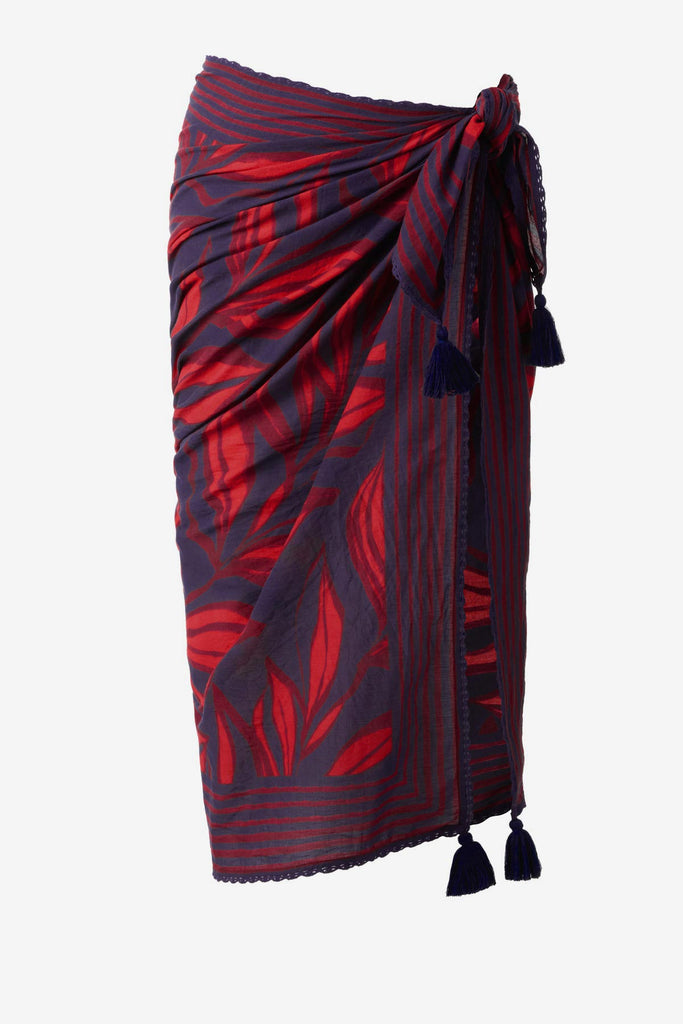 Red leaf print swim cover up