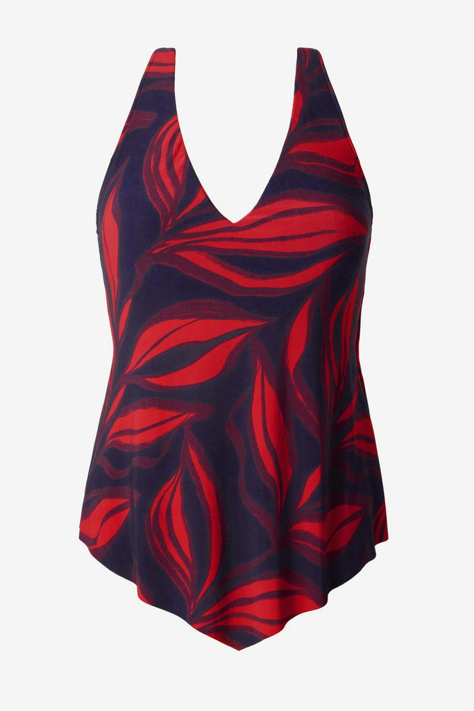 Red leaf print tankini top