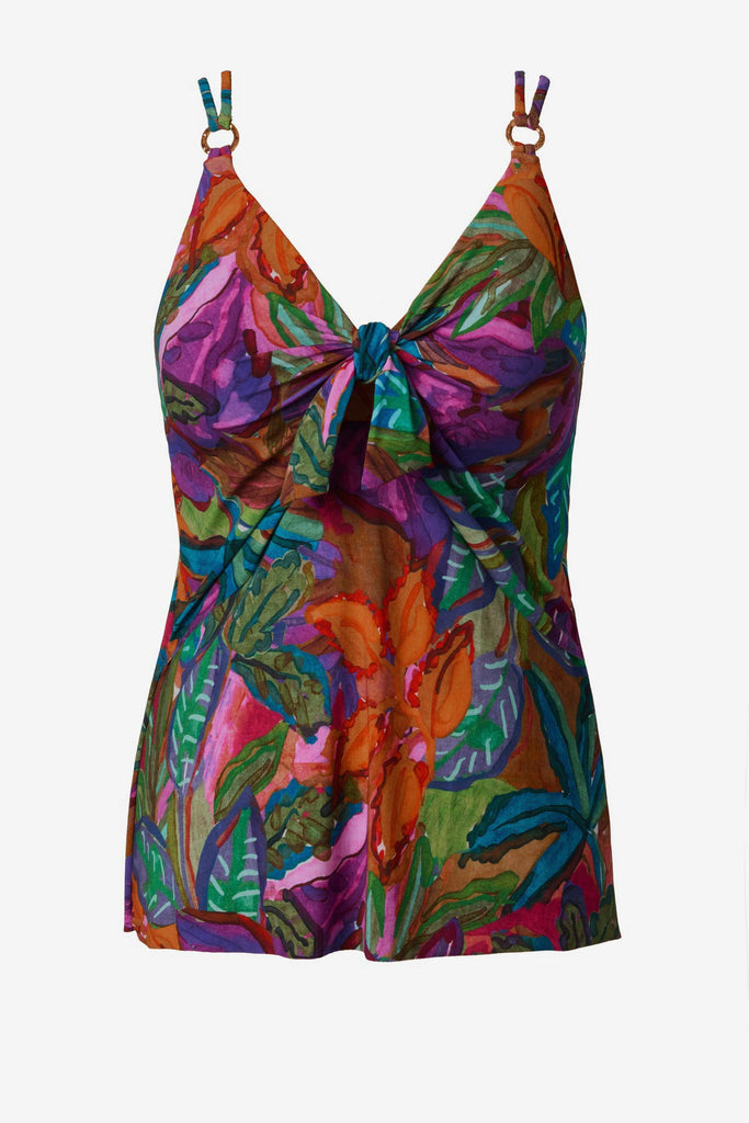 Jungle print tankini top with O ring straps