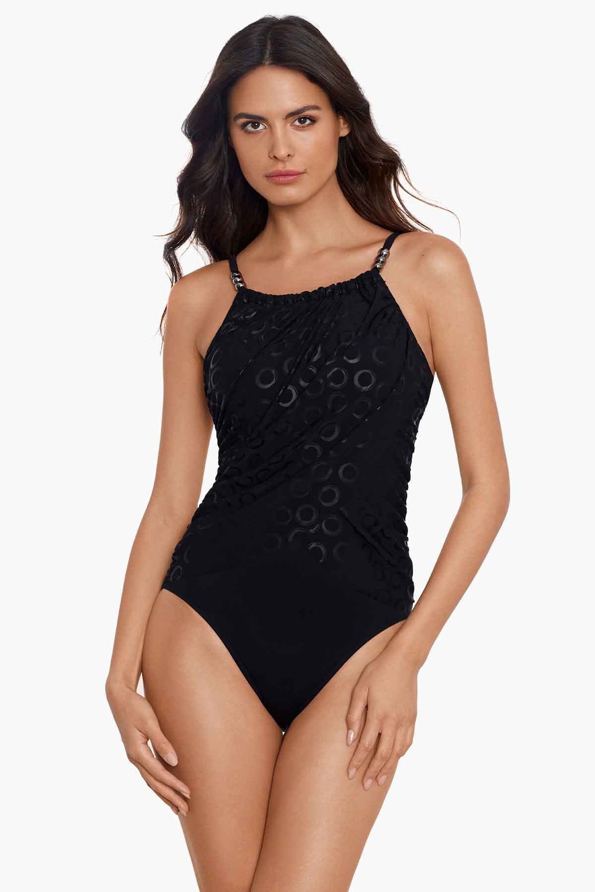 Magicsuit Solids Lisa Underwire One-Piece Swimsuit - Figure Flattering, Drape Front, Tummy Control, Mesh Lined