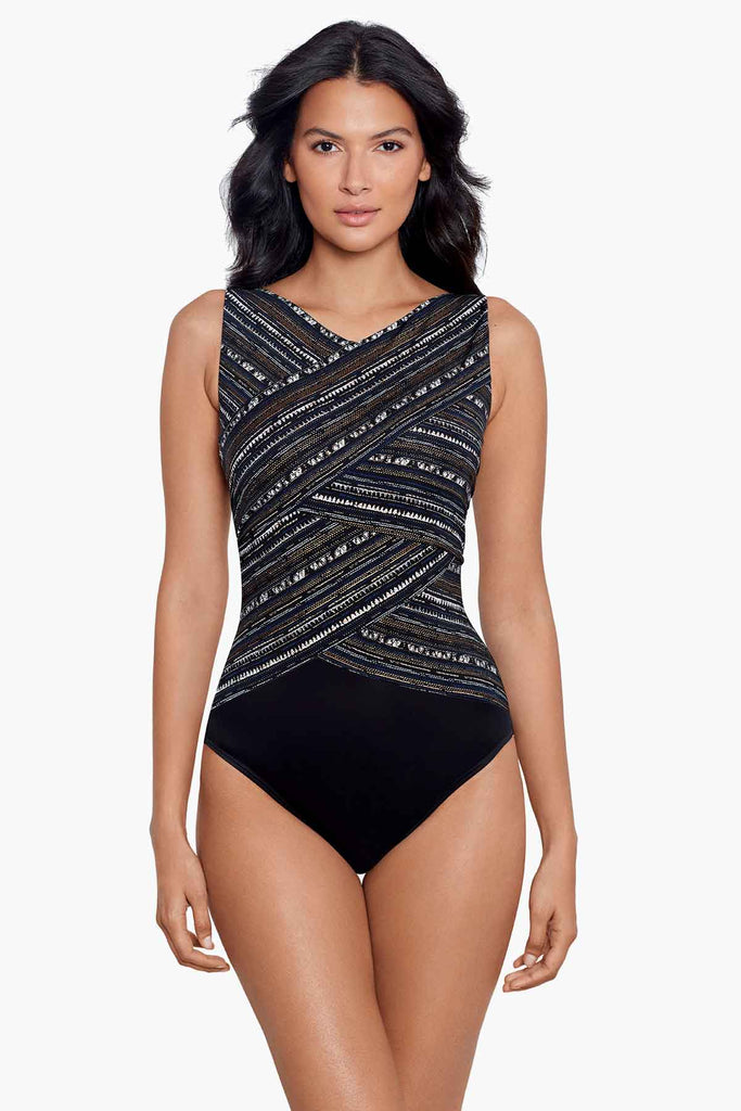 Woman in a stylish miracle swim suit.